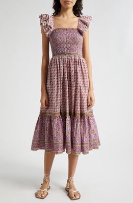 MILLE Olympia Smocked Midi Dress in Heirloom 