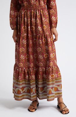 MILLE Paola Floral Print Tie Waist Maxi Skirt in Cinnabar