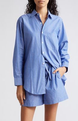 MILLE Sofia Long Sleeve Burnout Lace Button-Up Shirt in Harbor Stripe