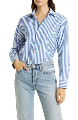 MILLE Sofia Long Sleeve Burnout Lace Button-Up Shirt in Monaco Stripe