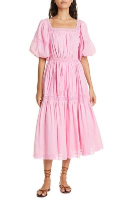 MILLE Talitha Tiered Lace Inset Cotton Dress in Bubblegum