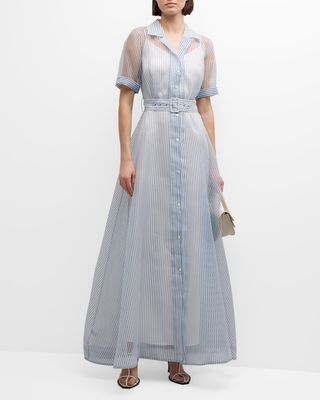 Millie Short-Sleeve Belted Organza Dress