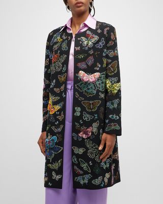 Millions Of Butterflies Embellished Classic Collarless Coat