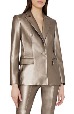 Milly Alexa Crinkled Faux Leather Blazer in Silver
