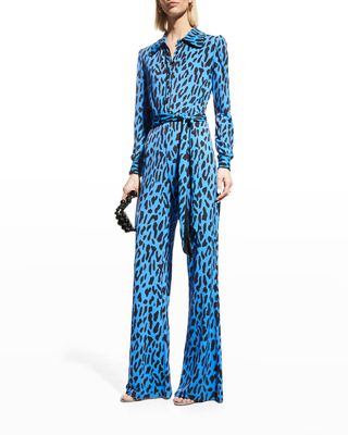 Milly Belted Leopard-Print Jumpsuit