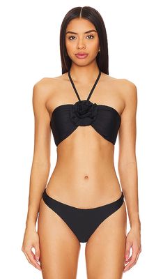 MILLY Cabana Rosette Halter Bikini Top in Black