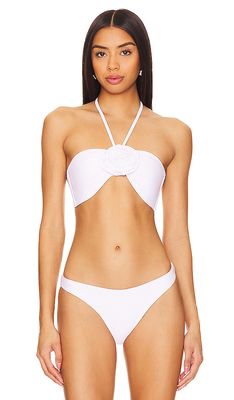 MILLY Cabana Rosette Halter Bikini Top in White