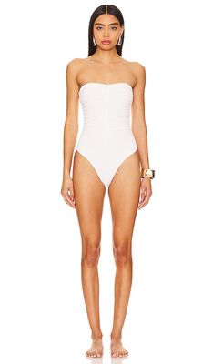 MILLY Cabana Textured Ruched One Piece in White