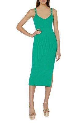 Milly Chain Strap Rib Sweater Dress in Emerald