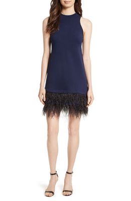 Milly Feather Hem Shift Dress in Navy