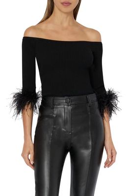 Milly Feather Rib Off the Shoulder Top in Black