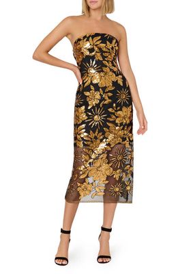 Milly Kait Holiday Nights Sequin Strapless Dress in Gold Multi