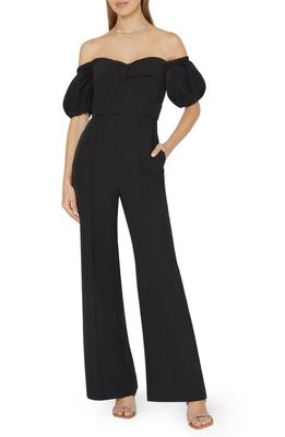 Milly Leora Off the Shoulder Asymmetric Pleat Jumpsuit in Black