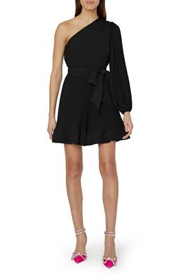 Milly Linden Pleated One-Shoulder Minidress in Black