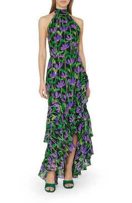 Milly Linley Deco Vine Ruffle Maxi Dress in Violet Mul