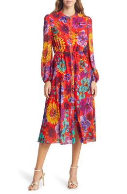 Milly Lorian Wildflower Long Sleeve Dress in Coral Multi