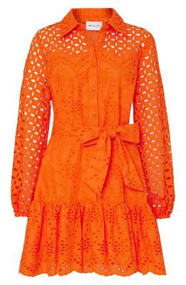 Milly Nic Eyelet Long Sleeve Cotton Shirtdress in Tangerine