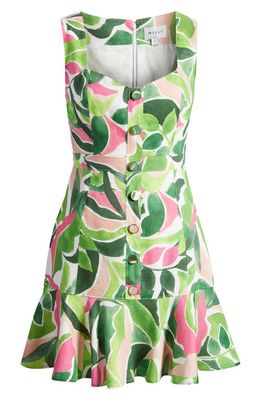 Milly Nile Floral Fit & Flare Linen Blend Dress in Leaf Multi