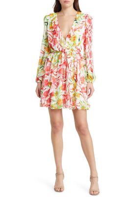Milly Nora Floral Ruffle Long Sleeve Dress in White Multi