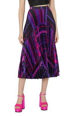 Milly Otha Pleated Midi Skirt in Purple Multi