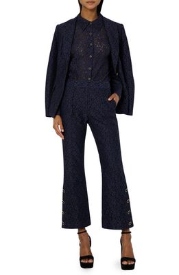 Milly Paige Side Button Lace Pants in Navy