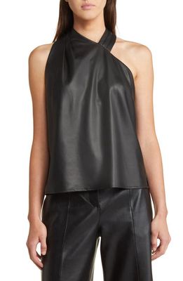 Milly Preston Halter Faux Leather Top in Black
