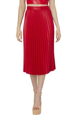Milly Rayla Pleated Faux Leather Midi Skirt in Red