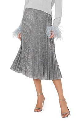 Milly Rayla Sequin Pleated Midi Skirt in Silver