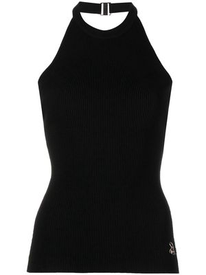 Milly ribbed-knit halterneck top - Black