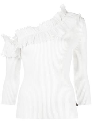Milly ribbed-knit one-shoulder top - White