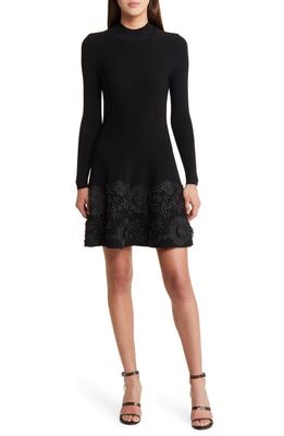 Milly Rosaelia Long Sleeve Lace Hem Sweater Dress in Black