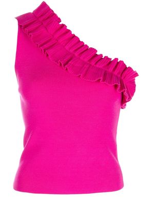 Milly ruffle-trim one-shoulder top - Pink