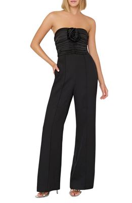 Milly Saoirse Cady Rosette Strapless Jumpsuit in Black