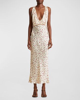 Milo Floral-Print Midi Dress with Crossover Back