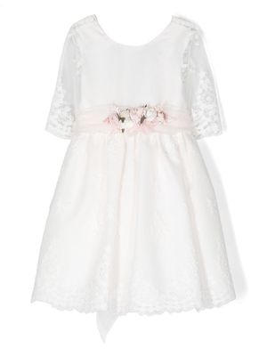 Mimilù corsage-detail short-sleeve dress - White
