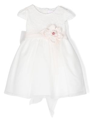 Mimilù floral-appliqué cap-sleeve dress - White