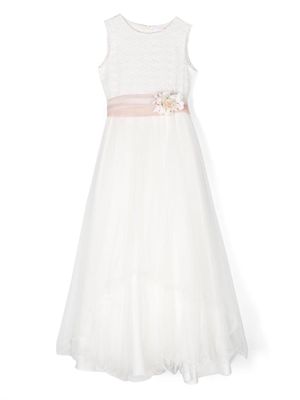 Mimilù floral-appliqué long dress - White