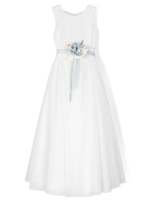 Mimilù floral-appliqué maxi dress - White