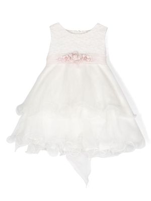 Mimilù floral-appliqué ruffled dress - White