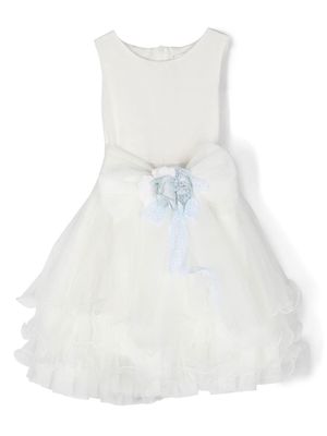 Mimilù floral-appliqué tiered dress - White