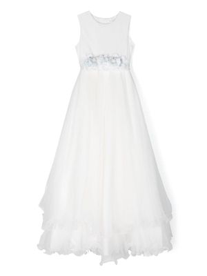 Mimilù floral-appliqué tulle maxi dress - White
