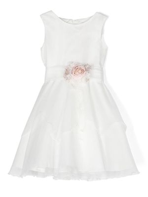 Mimilù floral-brooch flared dress - White