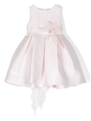 Mimilù floral-embroidered pleated tiered dress - Pink