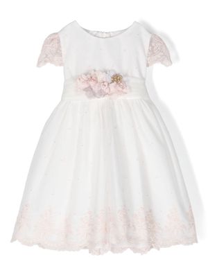 Mimilù floral-embroidered point d'esprit tiered dress - White