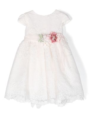 Mimilù floral-embroidered tiered tulle dress - White