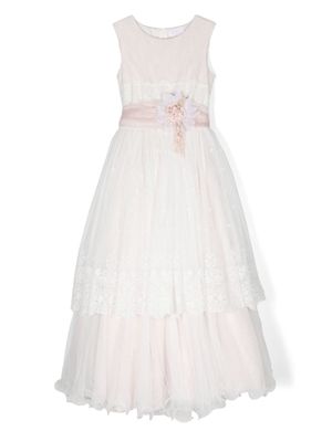 Mimilù floral-embroidered tulle dress - White