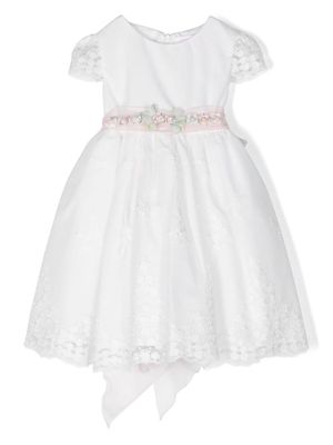 Mimilù floral-embroidered tulle tiered dress - White