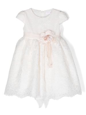 Mimilù floral-lace short-sleeve dress - White