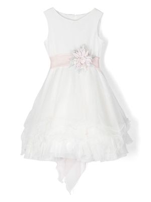 Mimilù flower-applique tiered dress - White