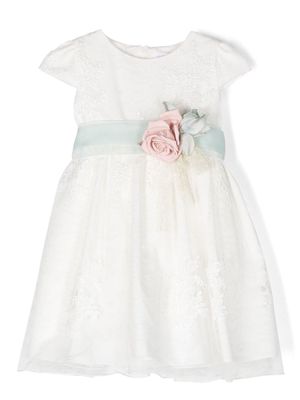 Mimilù lace-appliqué short-sleeve dress - White